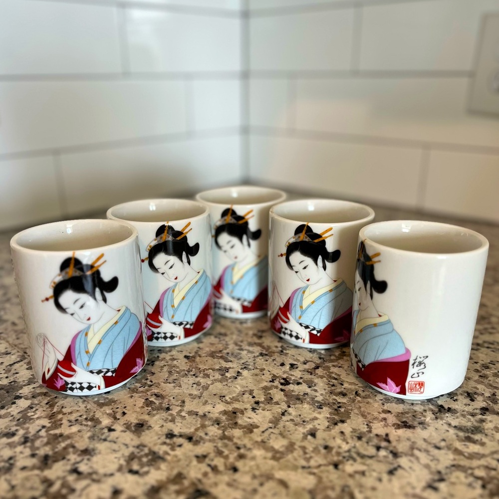 Japanese Geisha Ceramic Tea Cups/Mug Set